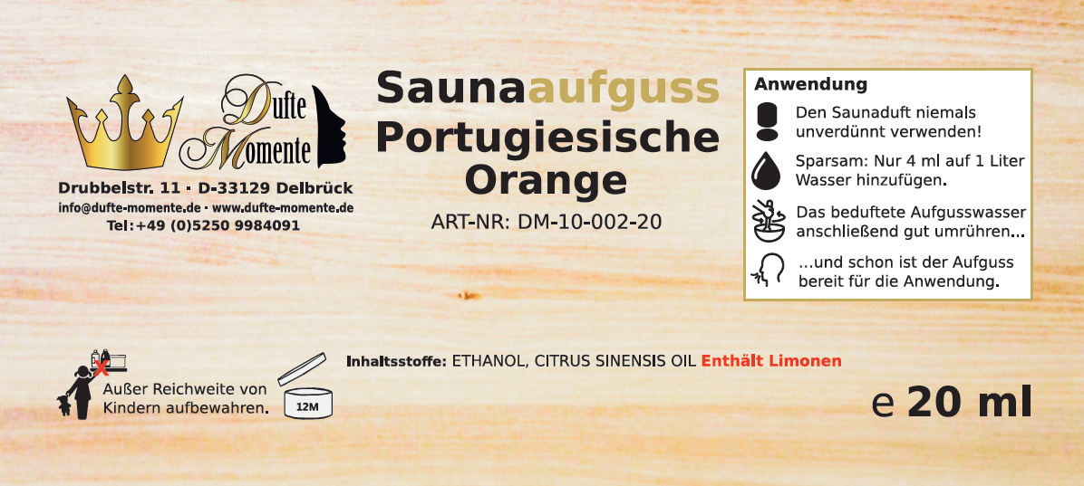 Etikett 20ml Portugiesische Orange