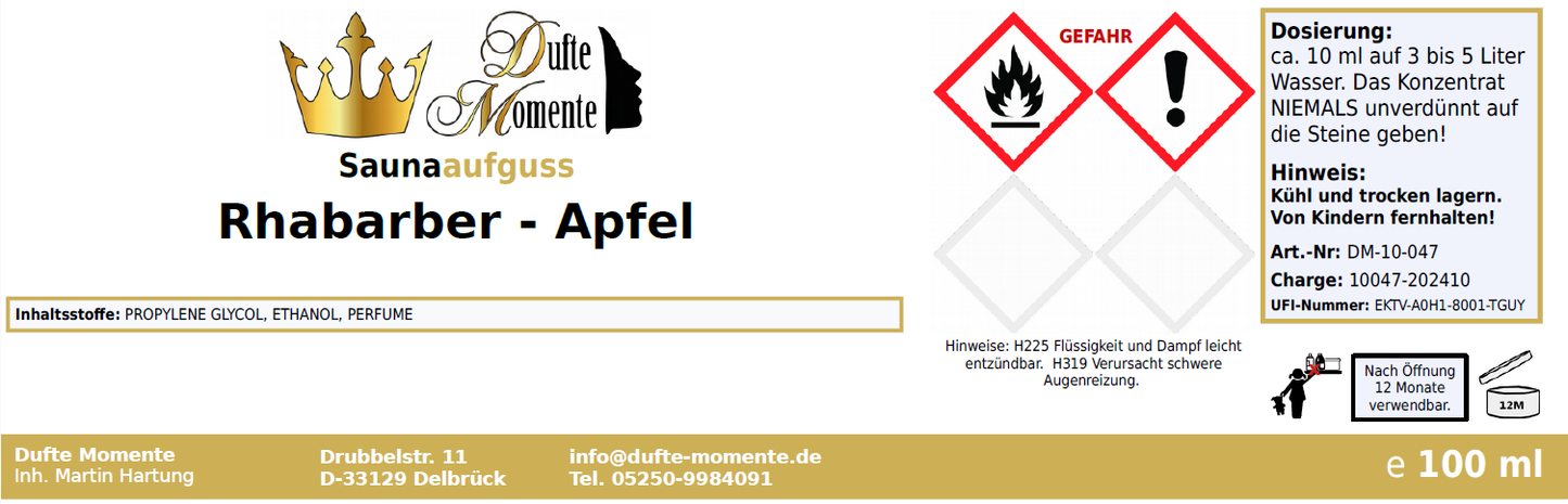 Rhabarber-Apfel (Glasflasche) - 100ml Saunaduft Konzentrat