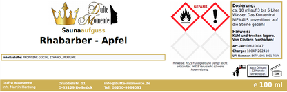 Rhabarber-Apfel (Glasflasche) - 100ml Saunaduft Konzentrat