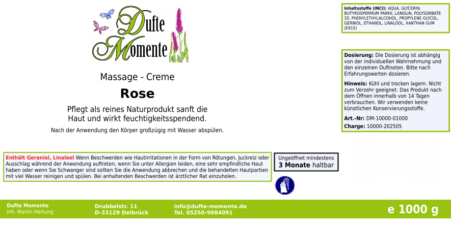 Massage-Creme Rose -  1 kg, mit hochwertiger Sheabutter