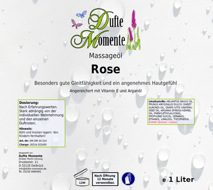 Massageöl-Etikett 1 Liter Rose