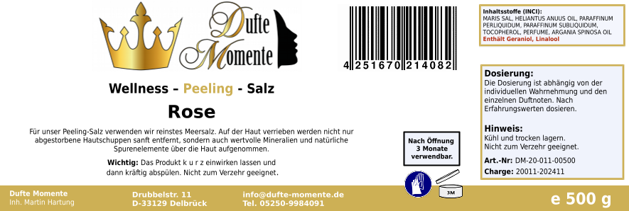 Rose - 500g Salz Körperpeeling, mit BIO-Meersalz
