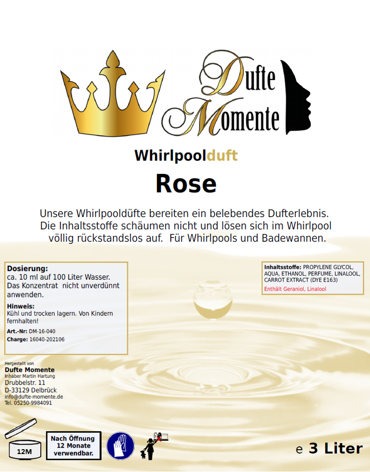 Whirlpoolduft 3 Liter Etikett Rose