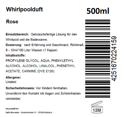 Whirlpoolduft 500 ml Etikett Rose