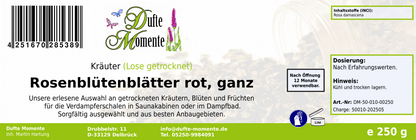 Getrocknete Kräuter Etikett 250g Rosenblüten rot, ganz