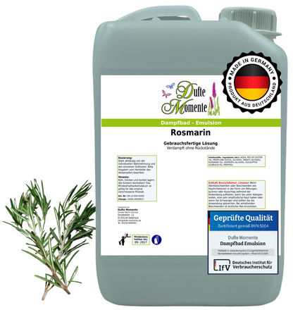 Dampfbad-Emulsion Rosmarin | Gebrauchsfertig & DVN-Zertifiziert für Dein Home-Spa | 3L, 5L, 10L