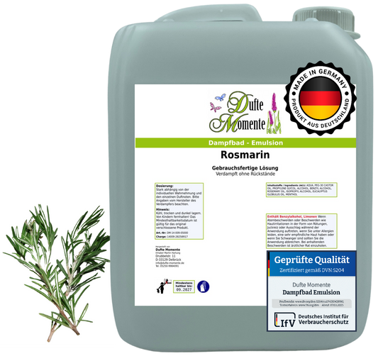 Dampfbad-Emulsion Rosmarin | Gebrauchsfertig & DVN-Zertifiziert für Dein Home-Spa | 3L, 5L, 10L