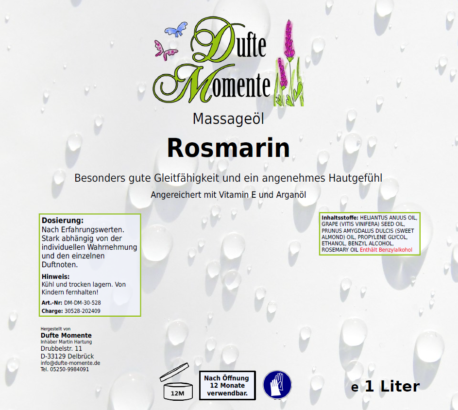 Massageöl-Etikett 1 Liter Rosmarin