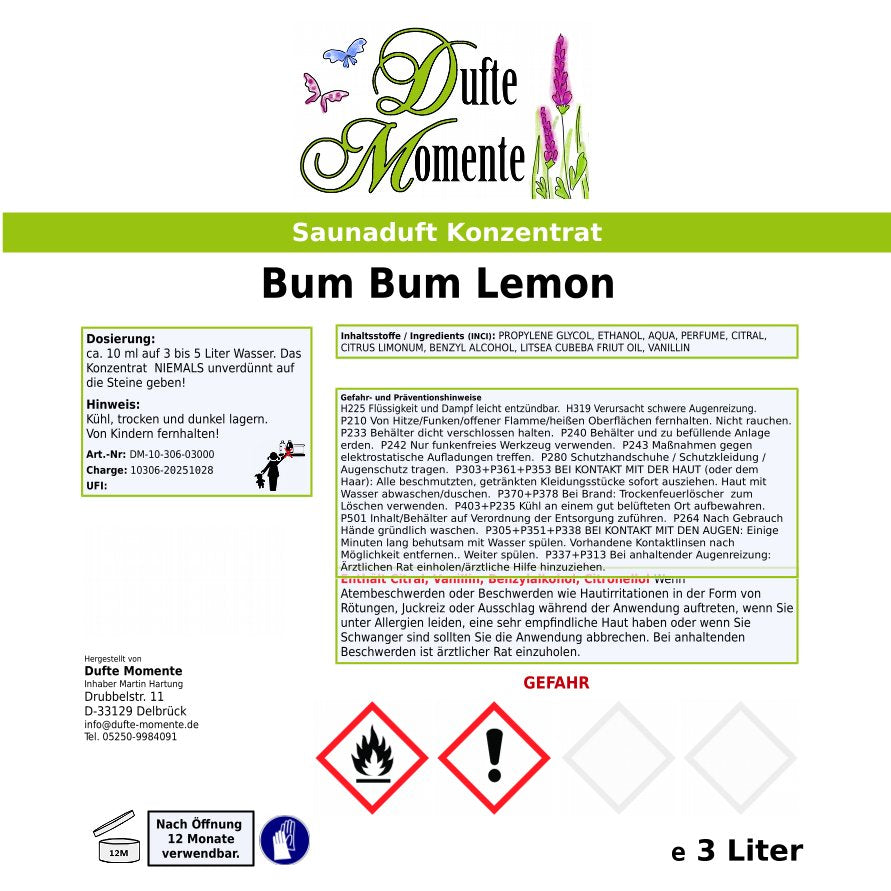 Saunaduft Etikett 3 Liter Bum Bum Lemon