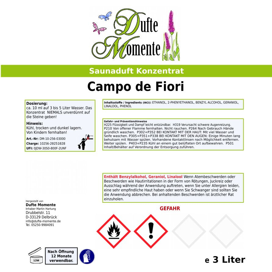 Saunaduft Etikett 3 Liter Campo de Fiori
