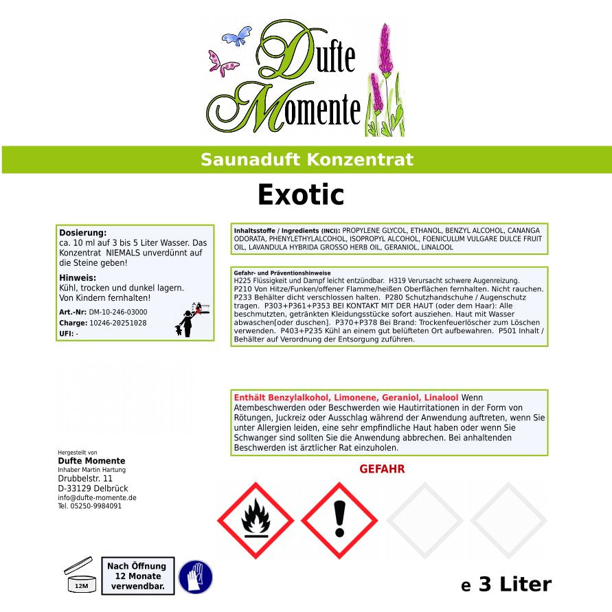 Saunaduft Etikett 3 Liter Exotic