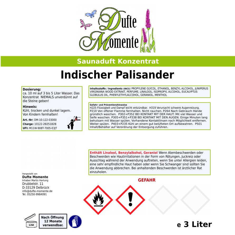 Etikett Saunaduft Indischer Palisander 3 Liter