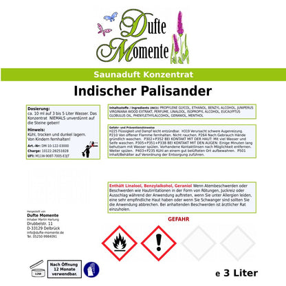 Etikett Saunaduft Indischer Palisander 3 Liter
