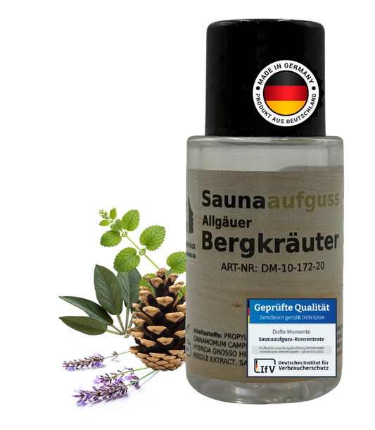 Flasche 20ml Allgäuer Bergkräuter mit Duftbestandteil und Qualitätssigel