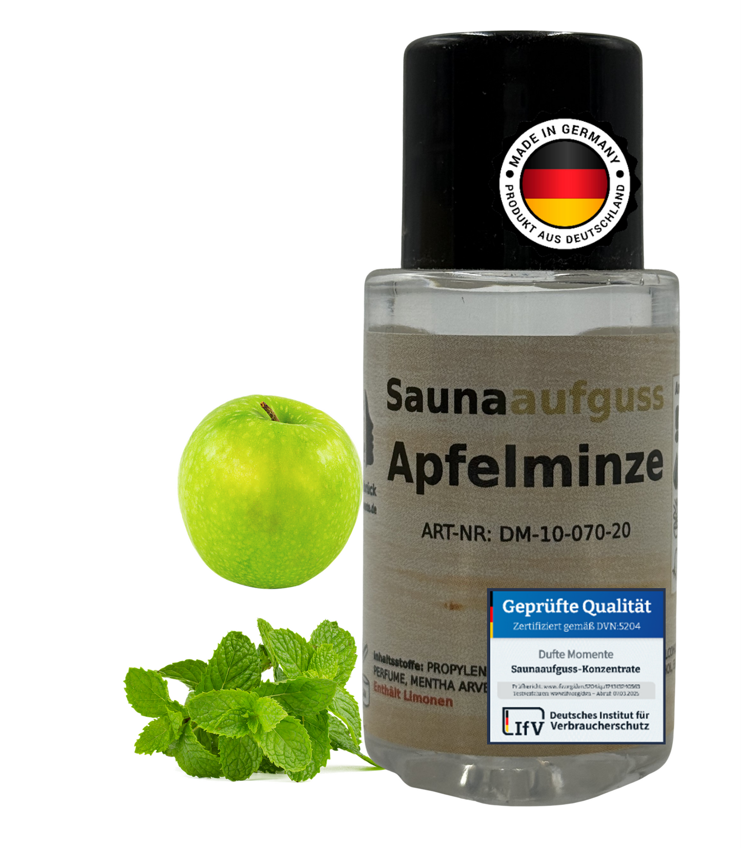Flasche 20ml Apfelminze mit Duftbestandteil und Qualitätssigel