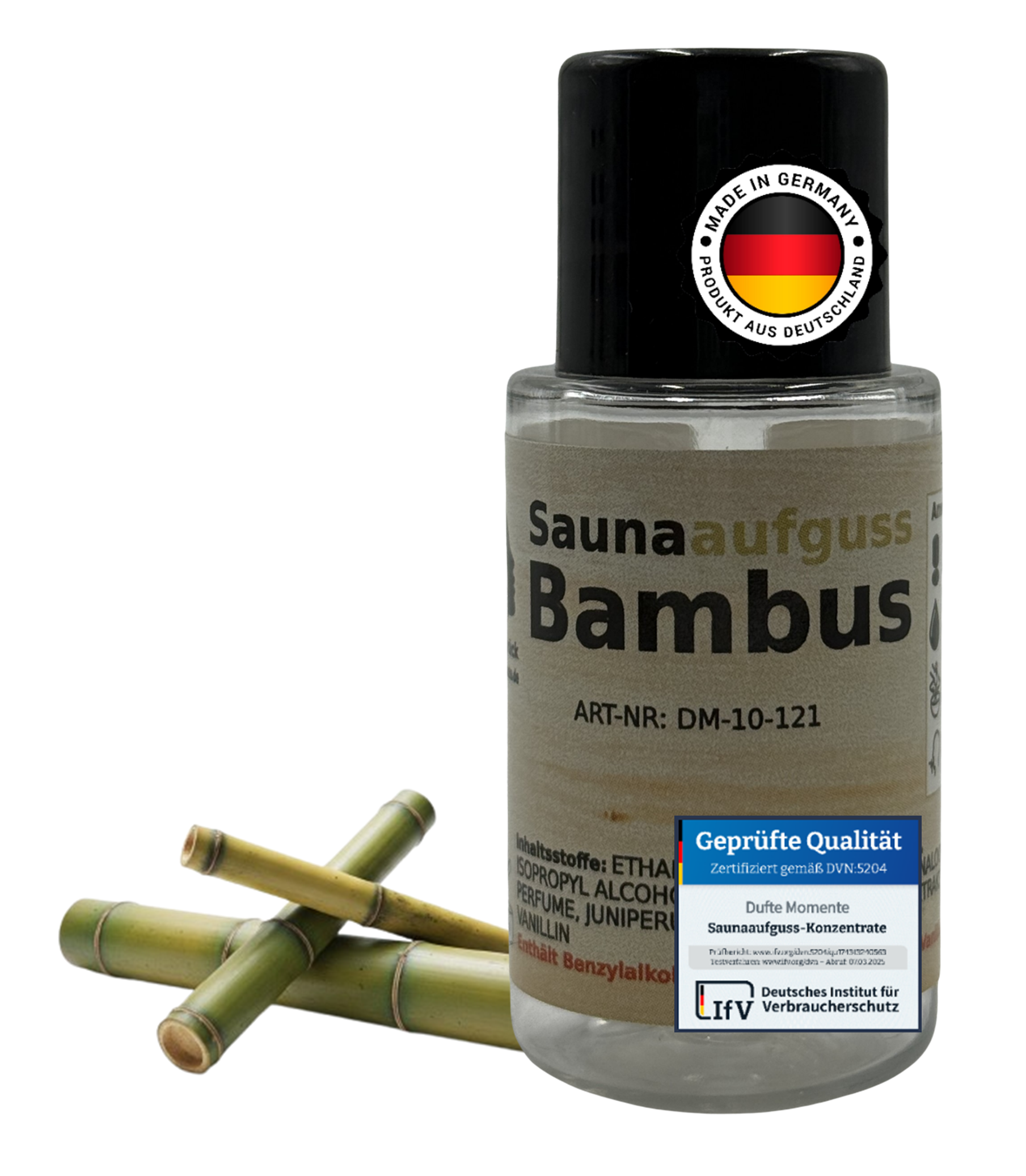 Flasche 20ml Bambus mit Duftbestandteil und Qualitätssigel