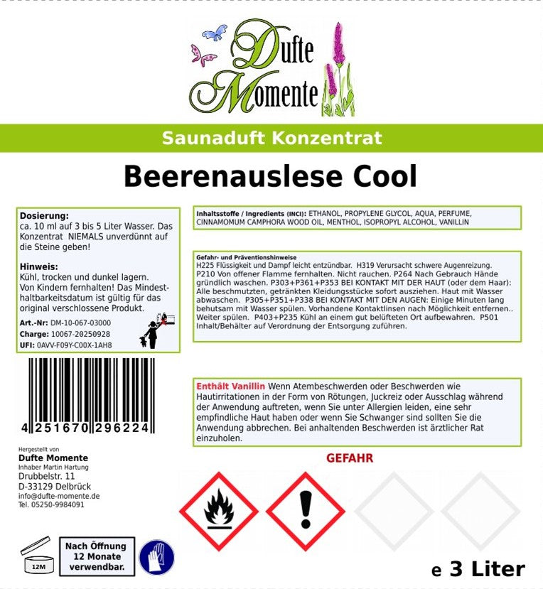 Beerenauslese Cool Saunaaufguss-Konzentrat | 250 ml – 3 L | Beerenmischung & Menthol