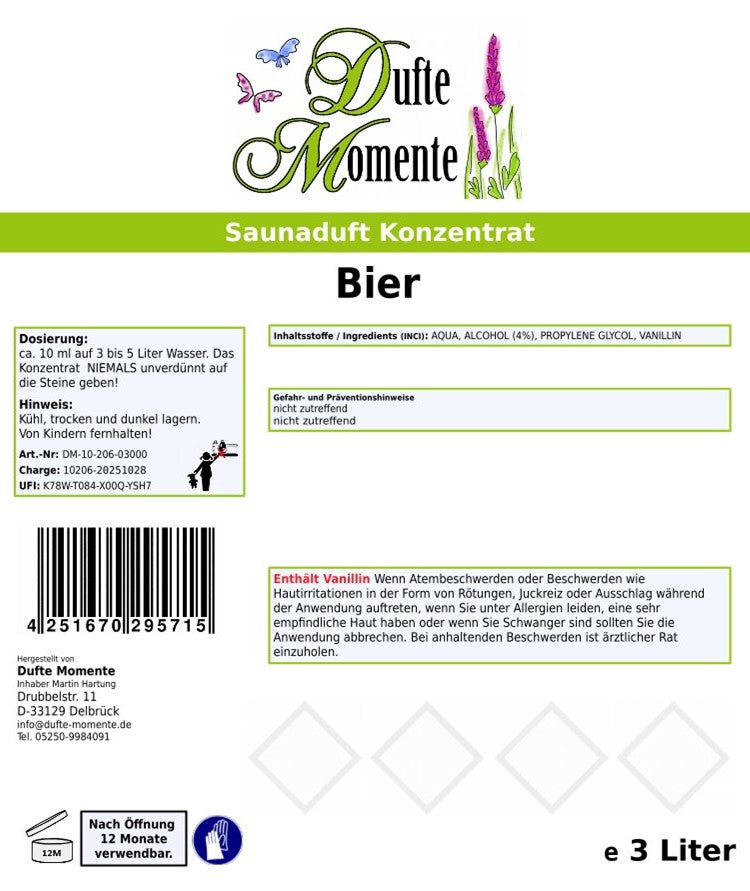 Etikett 3 Liter Bier Saunaduft