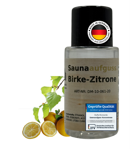 Flasche 20ml Birke-Zitrone mit Duftbestandteil und Qualitätssigel