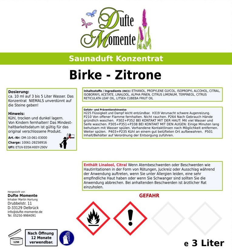 Dufte Momente Saunaaufguss Birke-Zitrone 3 L | Profi-Konzentrat | Made in Germany