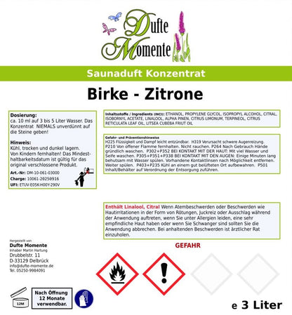 Dufte Momente Saunaaufguss Birke-Zitrone 3 L | Profi-Konzentrat | Made in Germany