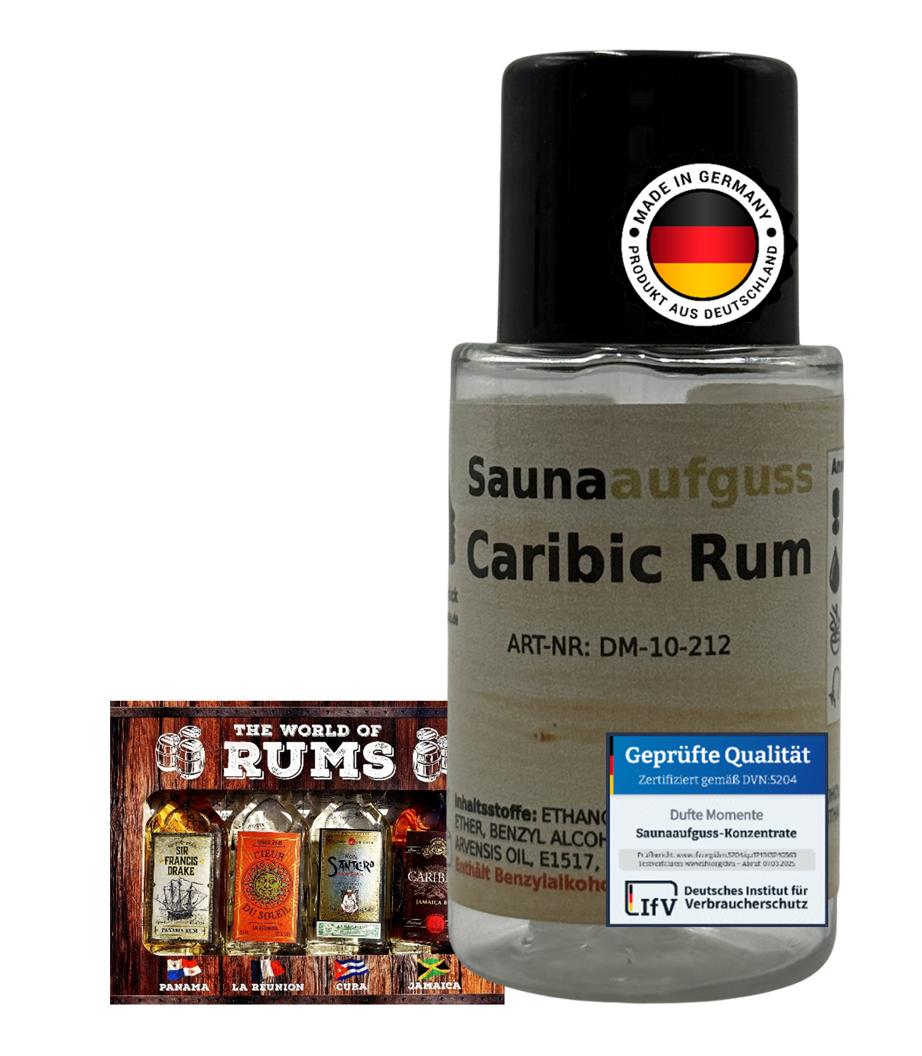 Flasche 20ml Caribic Rum mit Duftbestandteil und Qualitätssigel