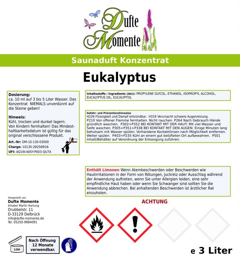 Dufte Momente Saunaaufguss Eukalyptus 3 L | Profi-Konzentrat | Made in Germany
