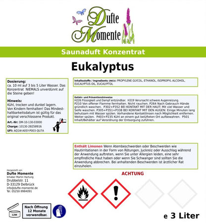 Dufte Momente Saunaaufguss Eukalyptus 3 L | Profi-Konzentrat | Made in Germany