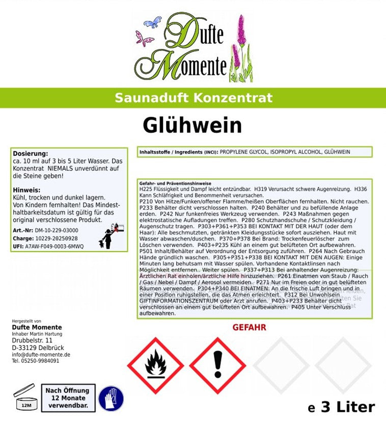Glühwein Saunaaufguss-Konzentrat | 250 ml – 3 L | Würzig & Wärmend