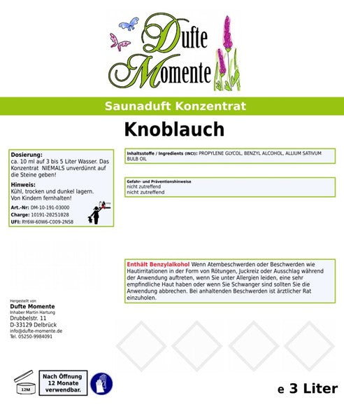 Etikett Saunaduft Knoblauch 3 Liter