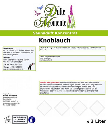 Etikett Saunaduft Knoblauch 3 Liter