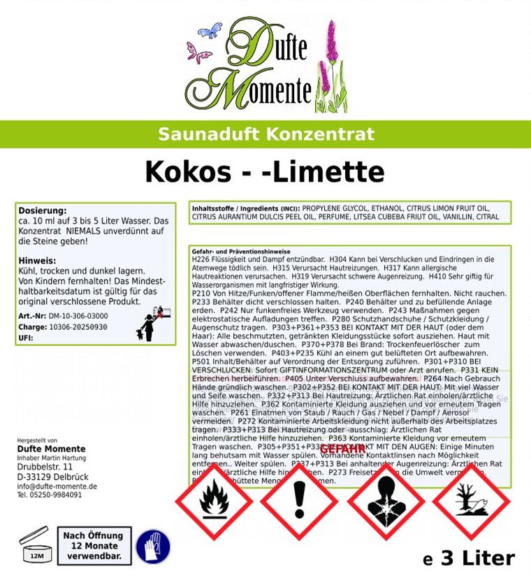 Kokos-Limette Saunaaufguss-Konzentrat | 250 ml – 3 L | Exotisch & Frisch