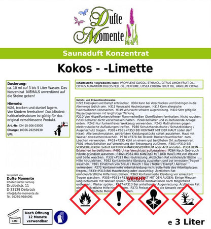 Kokos-Limette Saunaaufguss-Konzentrat | 250 ml – 3 L | Exotisch & Frisch