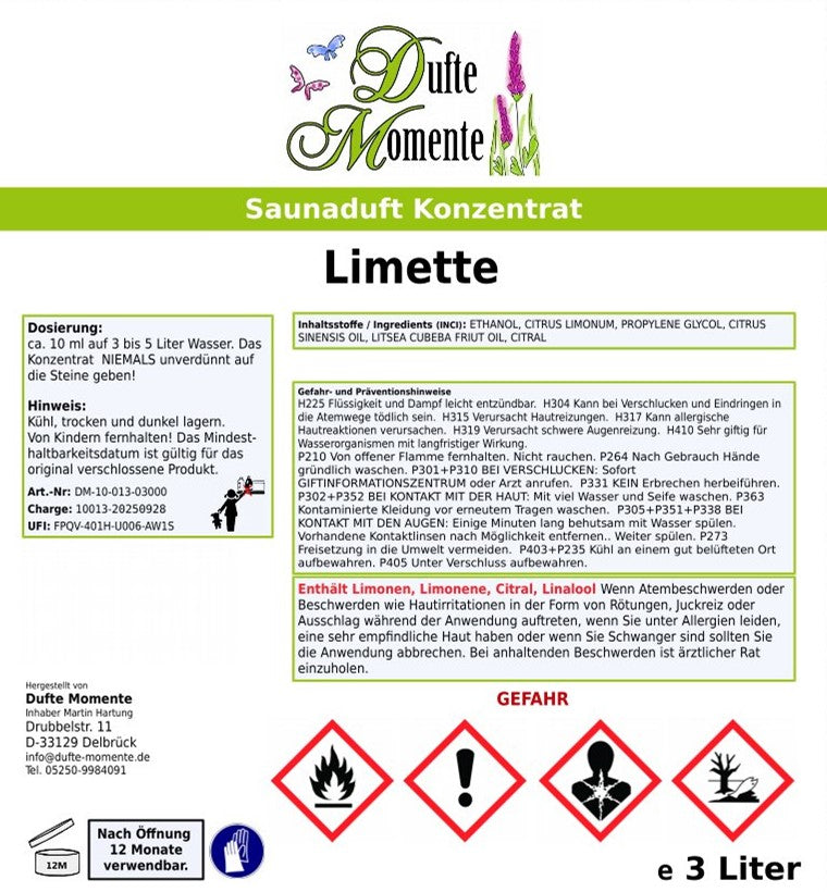 Limette Saunaaufguss-Konzentrat | 250 ml – 3 L | Fruchtig & Spritzig