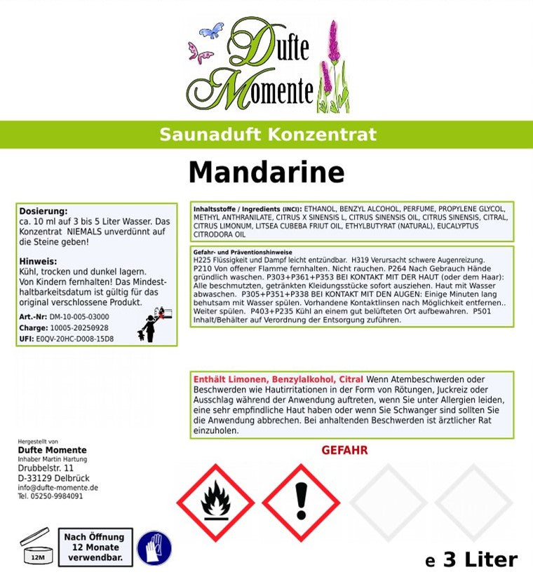Mandarine Saunaaufguss-Konzentrat | 250 ml – 3 L | Fruchtig & Sanft