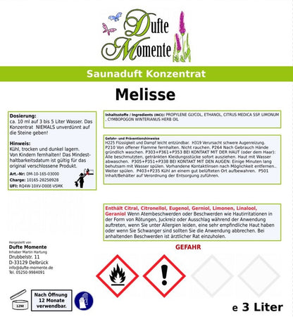 Melisse Saunaaufguss-Konzentrat | 250 ml – 3 L | Frisch & Kräuterig