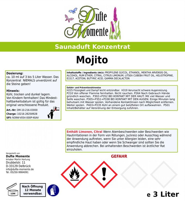 Mojito Saunaaufguss-Konzentrat | 250 ml – 3 L | Limette, Minze & Rum