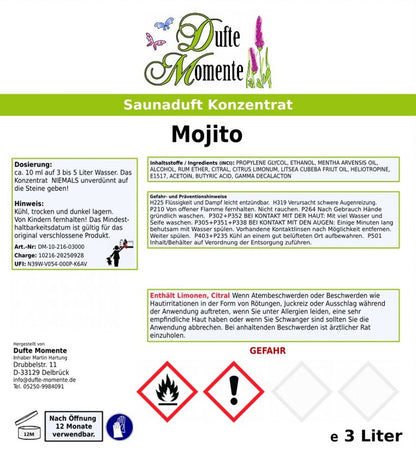 Mojito Saunaaufguss-Konzentrat | 250 ml – 3 L | Limette, Minze & Rum