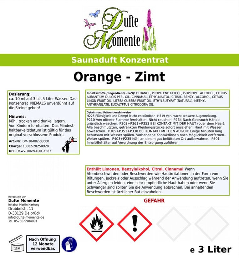 Orange-Zimt Saunaaufguss-Konzentrat | 250 ml – 3 L | Fruchtig & Würzig