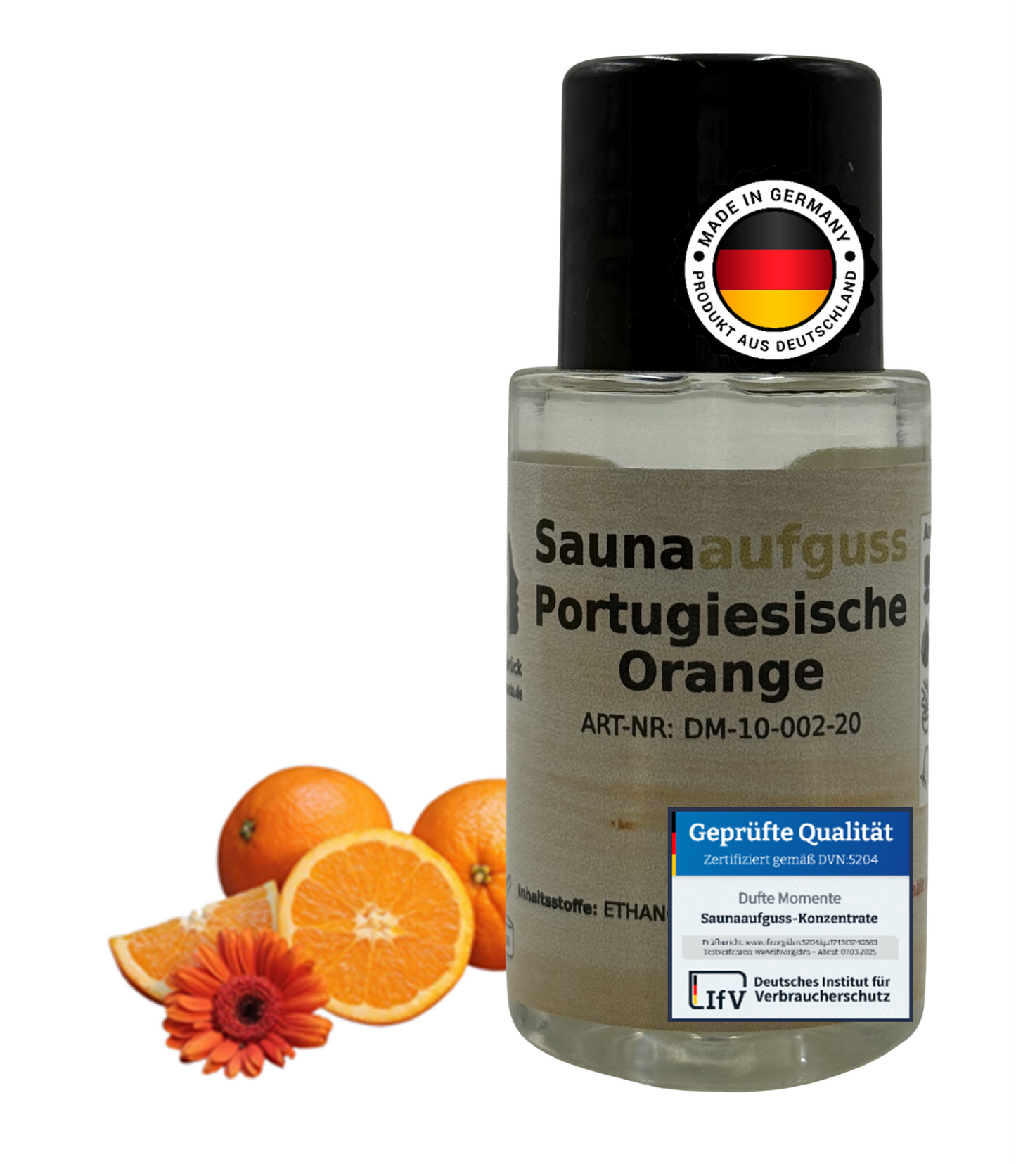 Flasche 20ml Portugiesische Orange mit Duftbestandteil und Qualitätssigel