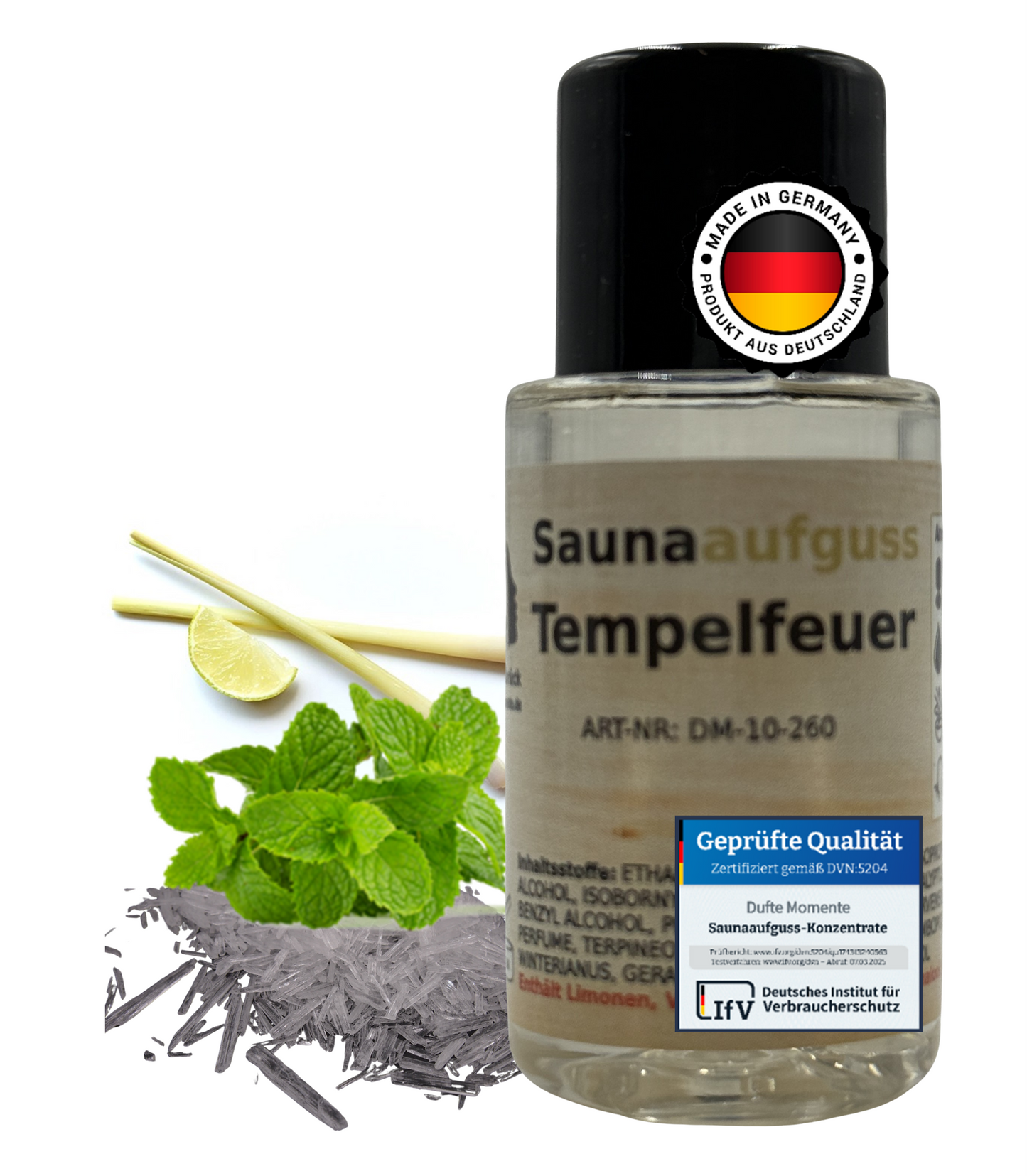 Flasche 20ml Tempelfeuer mit Duftbestandteil und Qualitätssigel