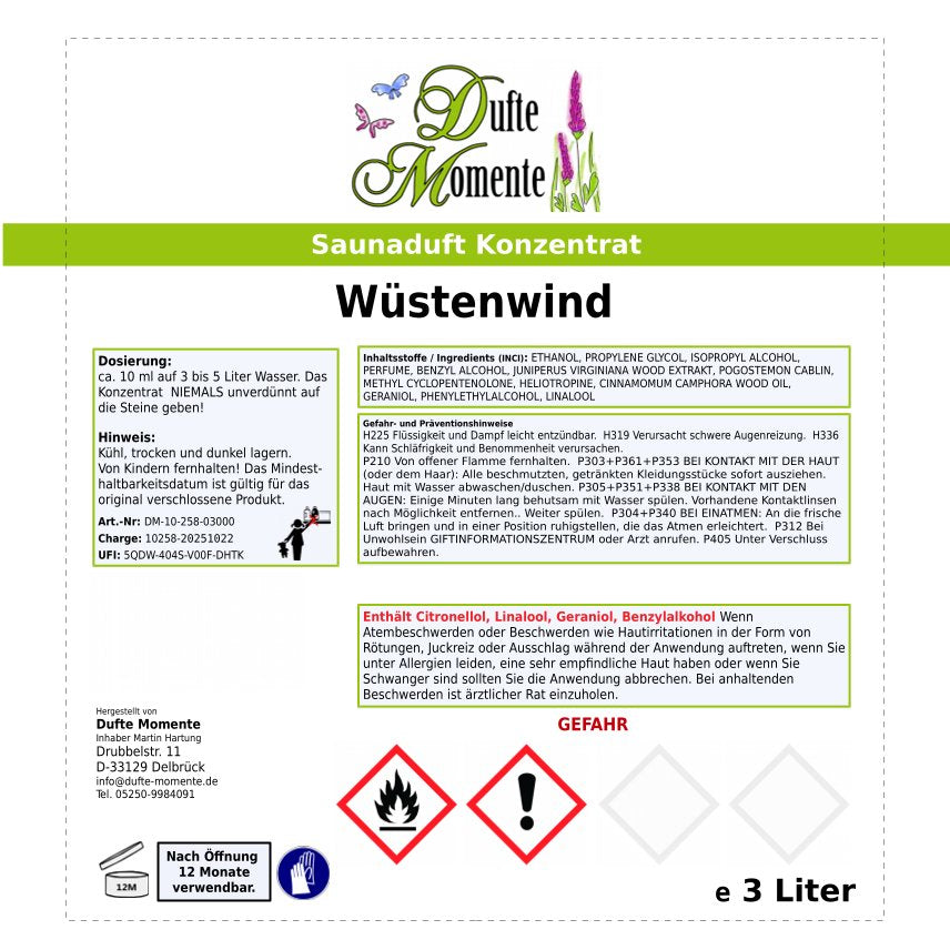 Wüstenwind Saunaduft Etikett 3 Liter