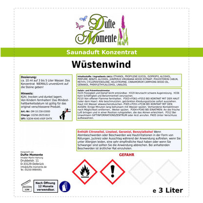 Wüstenwind Saunaduft Etikett 3 Liter