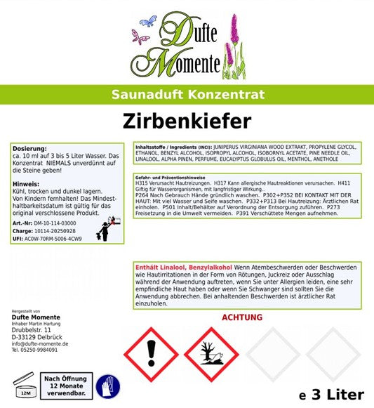 Zirbenkiefer Saunaaufguss-Konzentrat | 250 ml – 3 L | Profi-Qualität