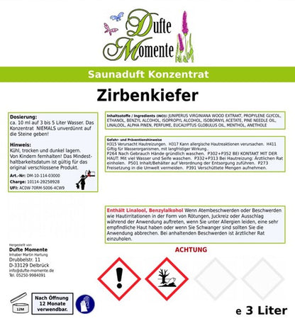 Zirbenkiefer Saunaaufguss-Konzentrat | 250 ml – 3 L | Profi-Qualität