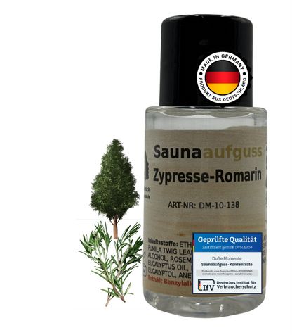 Flasche 20ml Zypresse-Rosmarin mit Duftbestandteil und Qualitätssigel
