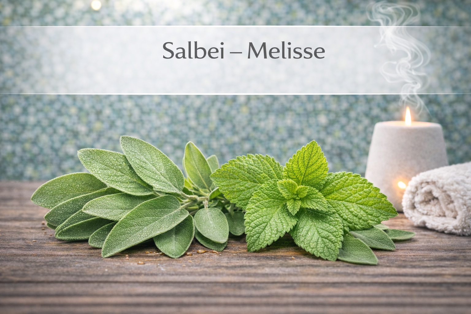 Ätherische Ölmischung Salbei Melisse mit Salbei und Melisse in Wellness Atmosphäre