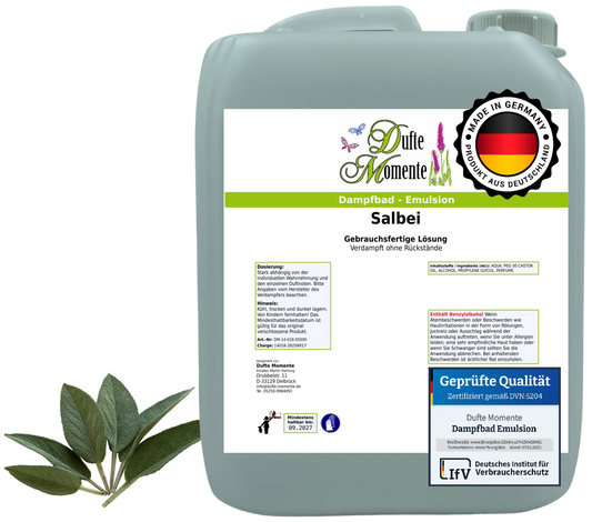 Dampfbad-Emulsion Salbei | Gebrauchsfertig & DVN-Zertifiziert für Dein Home-Spa | 3L, 5L, 10L