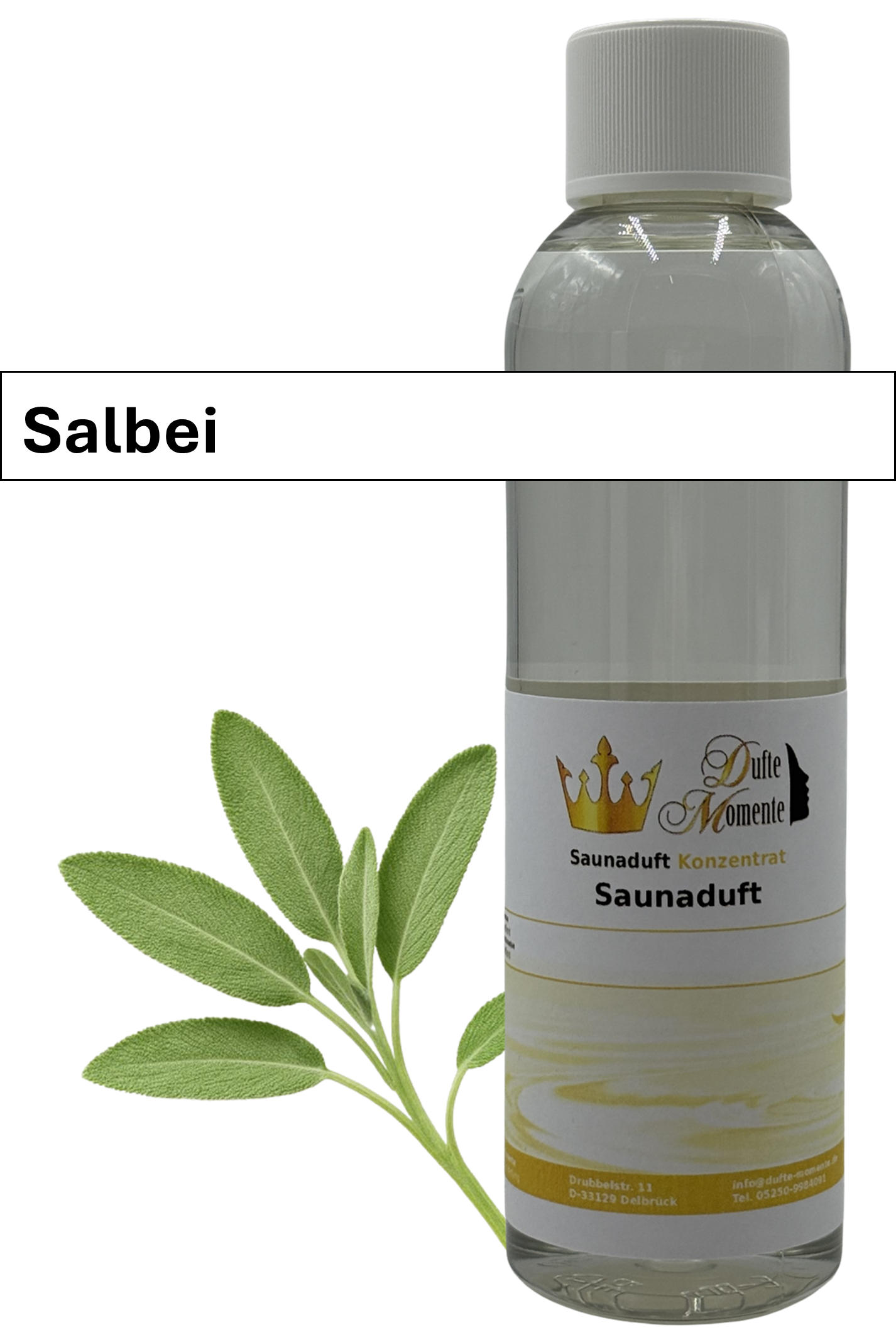 Saunaaufguss Salbei in 250ml Flasche mit Duftbanner