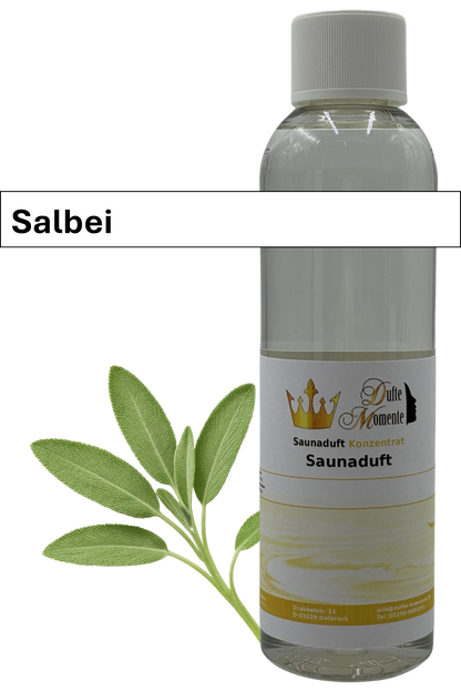 Saunaaufguss Salbei in 250ml Flasche mit Duftbanner